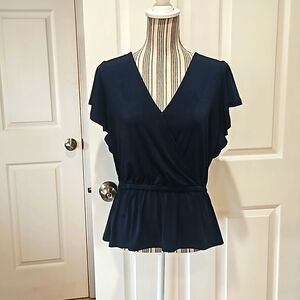 MICHAEL KORS Women MidnightBlue Ruffles Flutter Sleeve V neck Size M